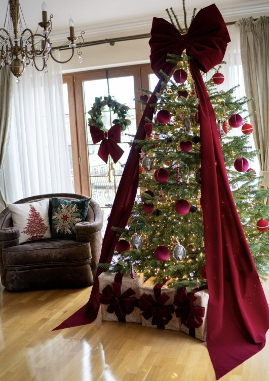 kokarda-welurowa-bordowa-xxl-choinka-recznie-robiona-70cm 5