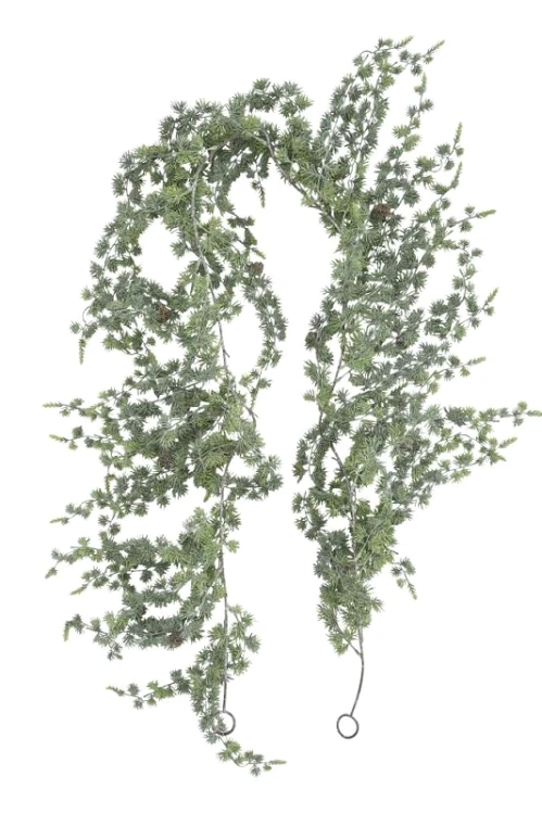 Girlanda cedrowa ośnieżona z szyszkami, zielona, 180 cm