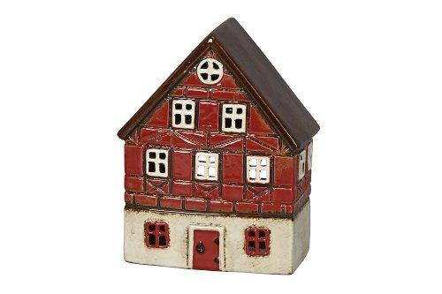 Lampion ceramiczny domek szachulcowy czerwono-biały
