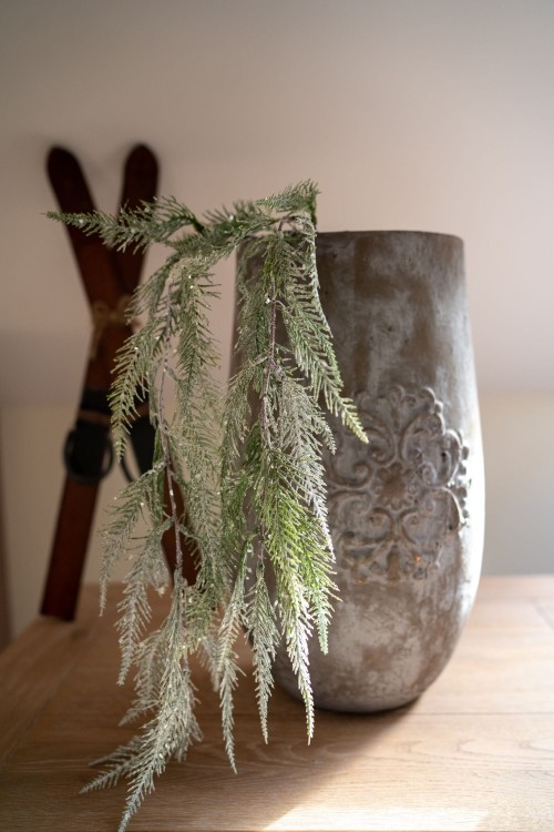 Gałązka z efektem szronu i brokatu, zielona 1