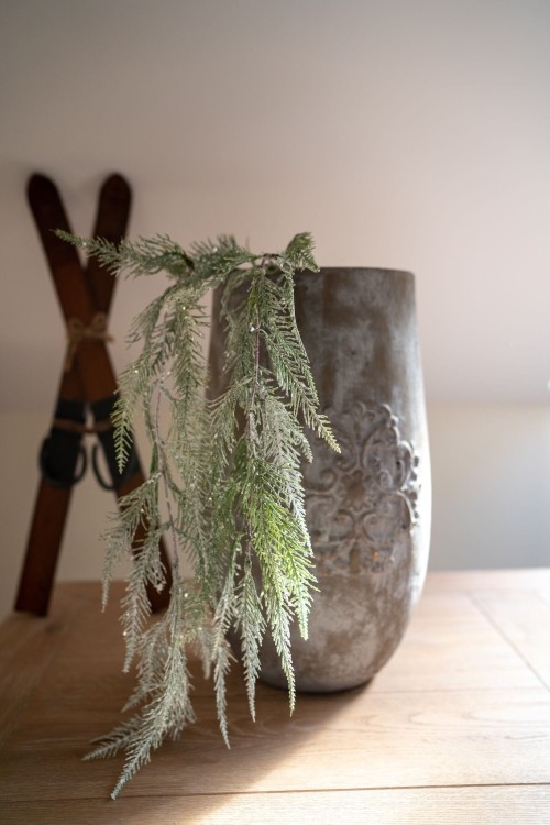 Gałązka z efektem szronu i brokatu, zielona 2