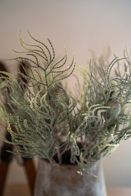 Gałązka cyprysowa, szroniona z brokatem i szyszkami 5