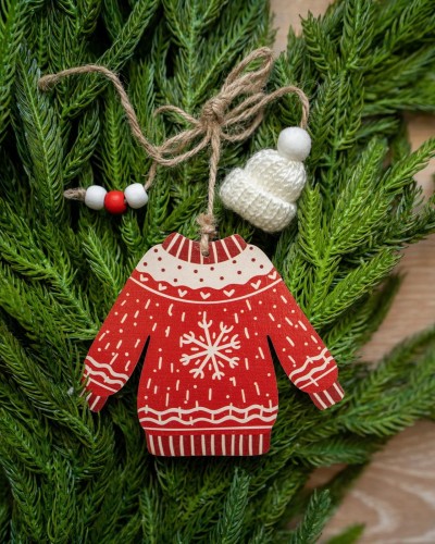 Ozdoba choinkowa z drewna sweterek