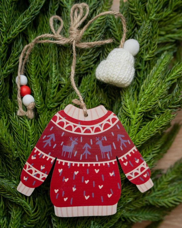 Ozdoba choinkowa z drewna sweterek