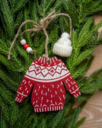Ozdoba choinkowa z drewna sweterek