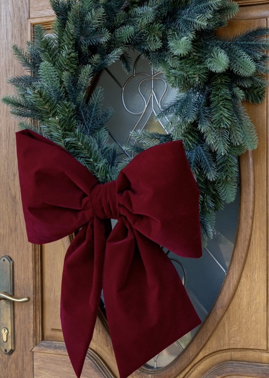 kokarda-welurowa-bordowa-wieniec-drzwi-recznie-robiona 2