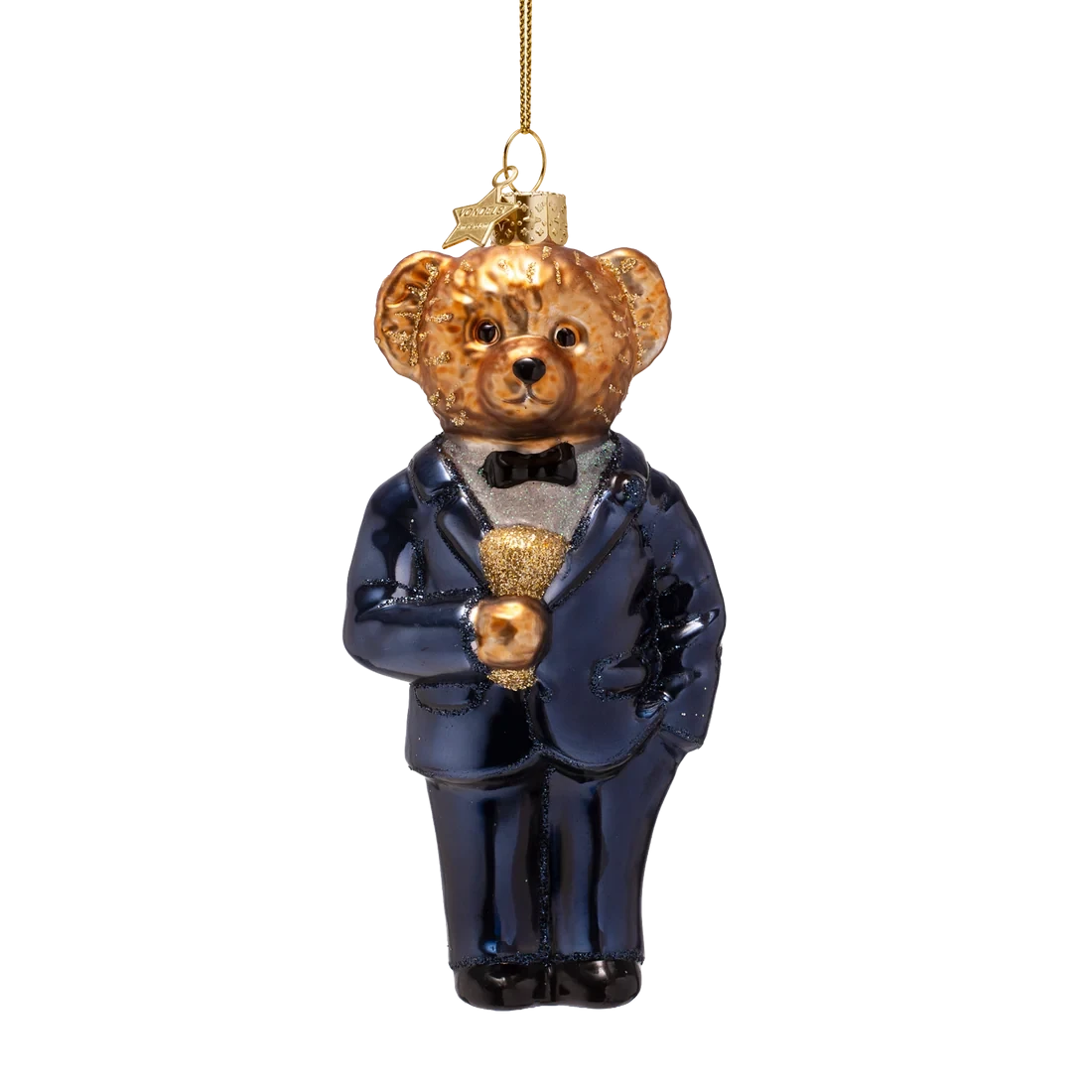 Bombka szklana Miś Ralph w Garniturze, granatowa, wys. 12 cm