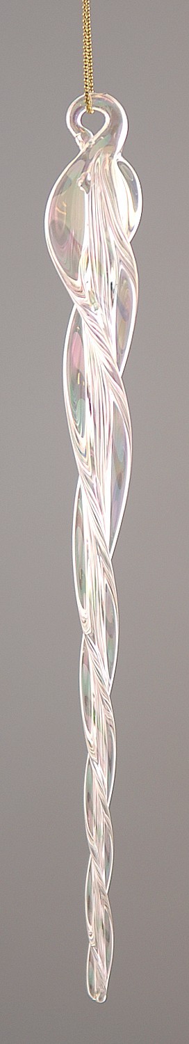 Sopel szklany kręcony przezroczysty opalizujący, 20 cm