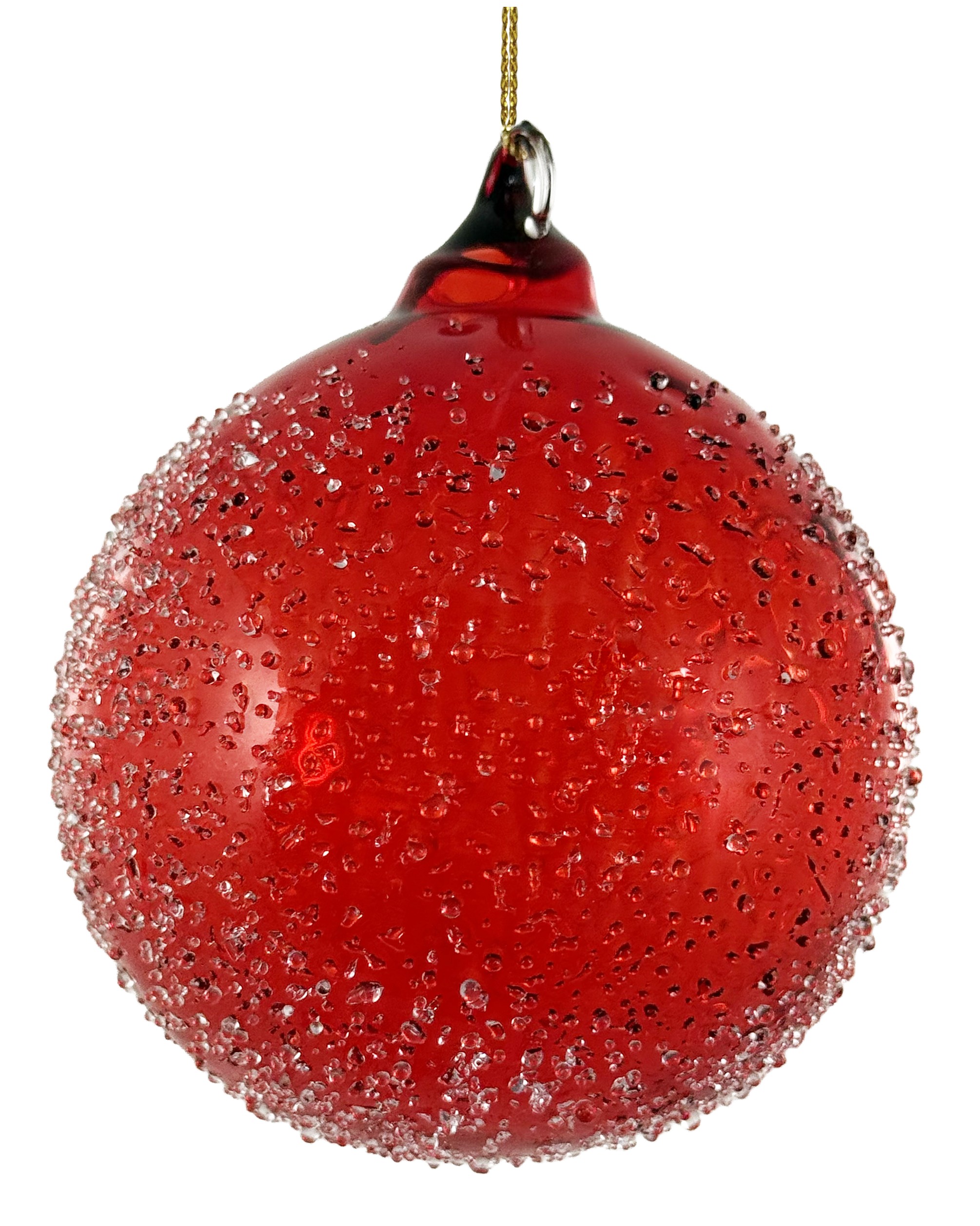 Bombka szklana kula czerwona oblodzona, 8 cm